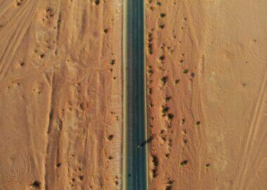 Amazing view from above on the huge, red, hot and very beautiful desert Wadi Rum. Kingdom of Jordan , Arab country in Western Asia