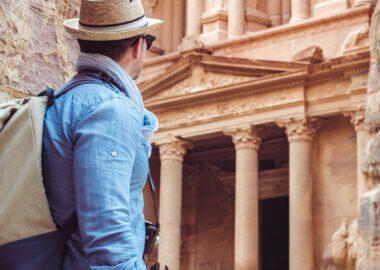 Tourist in a city of Petra in Jordan