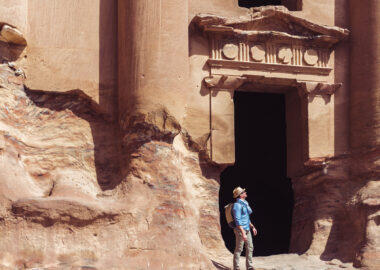 Tourist in a city of Petra in Jordan