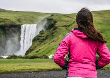 Traveler travel to Skogafoss Waterfall in Iceland.
