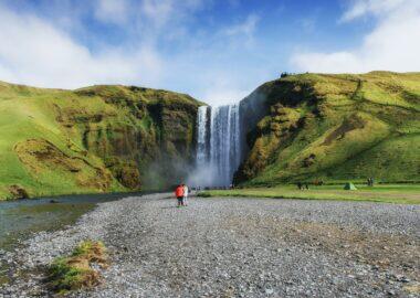 Great waterfall Skogafoss in south of Iceland near